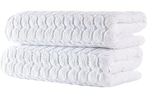 BAGNO MILANO Turkish Bath Towels, Soft Plush Jacquard Luxury Bath Towels, Quick Dry Towel Set (White, 2 pcs Bath Towel Set)