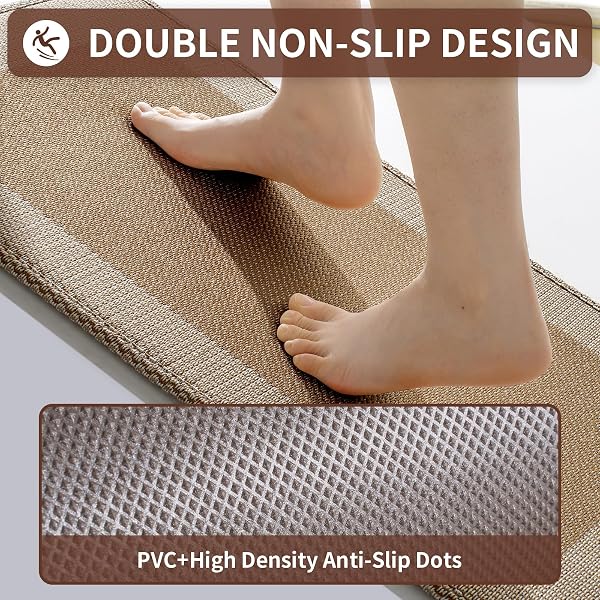 QICAIJIA KITCHEN MATS FOR FLOOR, SUPER ABSORBENT KITCHEN RUGS NON SLIP WASHABLE, SOFT LINEN BRAIDED KITCHEN RUNNER RUG, STANDING MAT KITCHEN SINK MAT, EASY TO CLEAN, BROWN 17X47