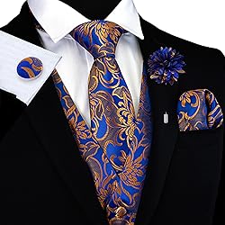 GUSLESON Mens Gold Royal Blue Vest Floral Suit Vest