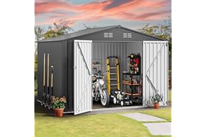 DWVO 10x8FT Large Metal Outdoor Storage Shed, Heavy Duty Tool Storage Sheds House with Lockable Doors & Air Vent for Backyard Patio Lawn to Store Bikes, Garden Tools, Lawnmowers, Dark Gray