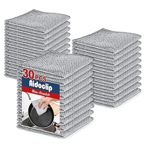 30pcs Non Scratch Wire Dishcloth, Multipurpose Wire Dishwashing Rags for Wet and Dry, Reusable Stainless Steel Cleaning Cloth, Kitchen Metal Dish Cloths for Washing Dishes Sinks, Dishes, Stove Top