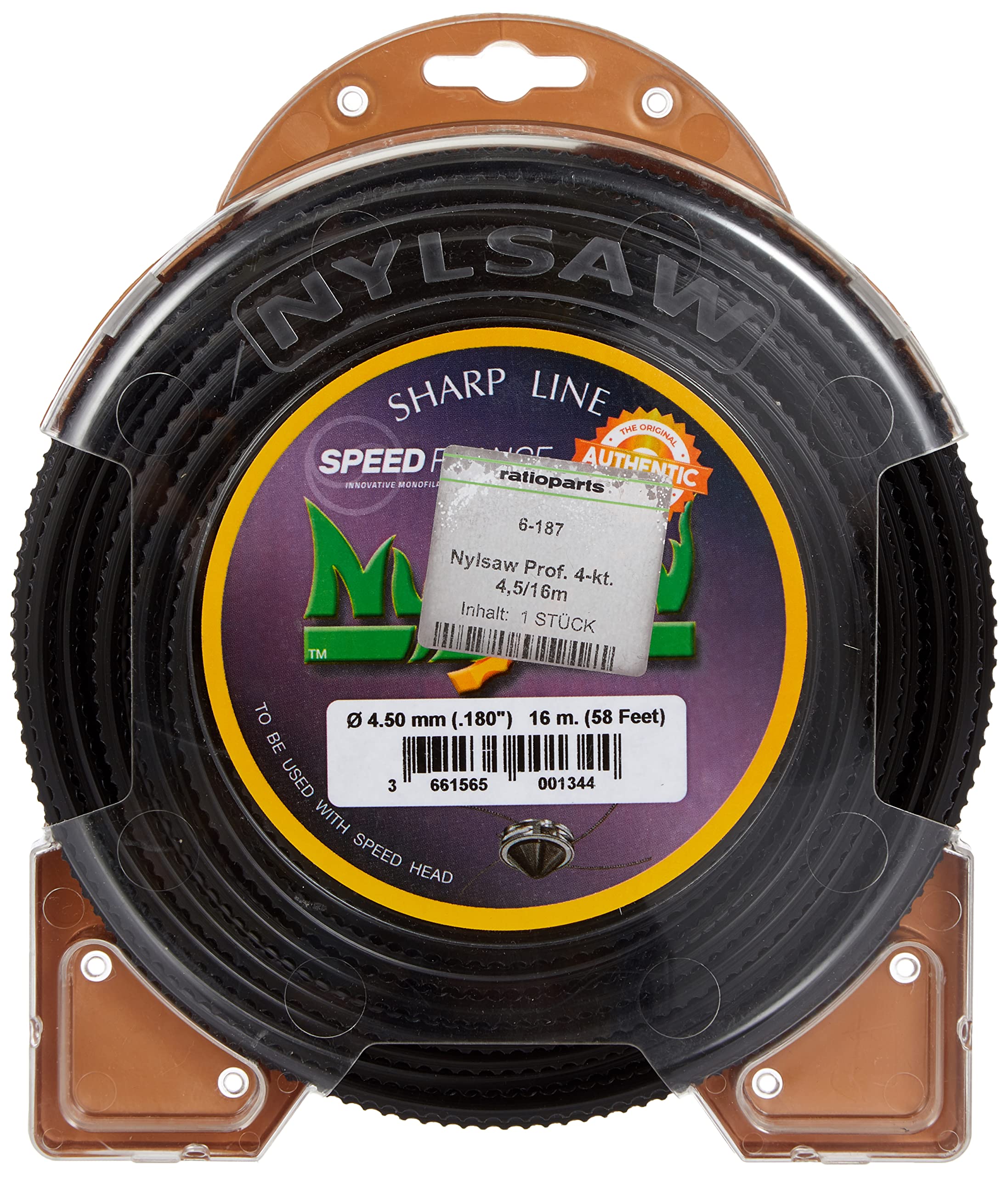 Ratioparts NYLSAW Strimmer Line 4.5 mm 16 m Trimmer Line 4-Sided Toothed Nylon Thread