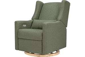 babyletto Kiwi Glider Recliner w/Electronic Control and USB | in Olive Boucle w/Light Wood Base, Greenguard Gold Certified
