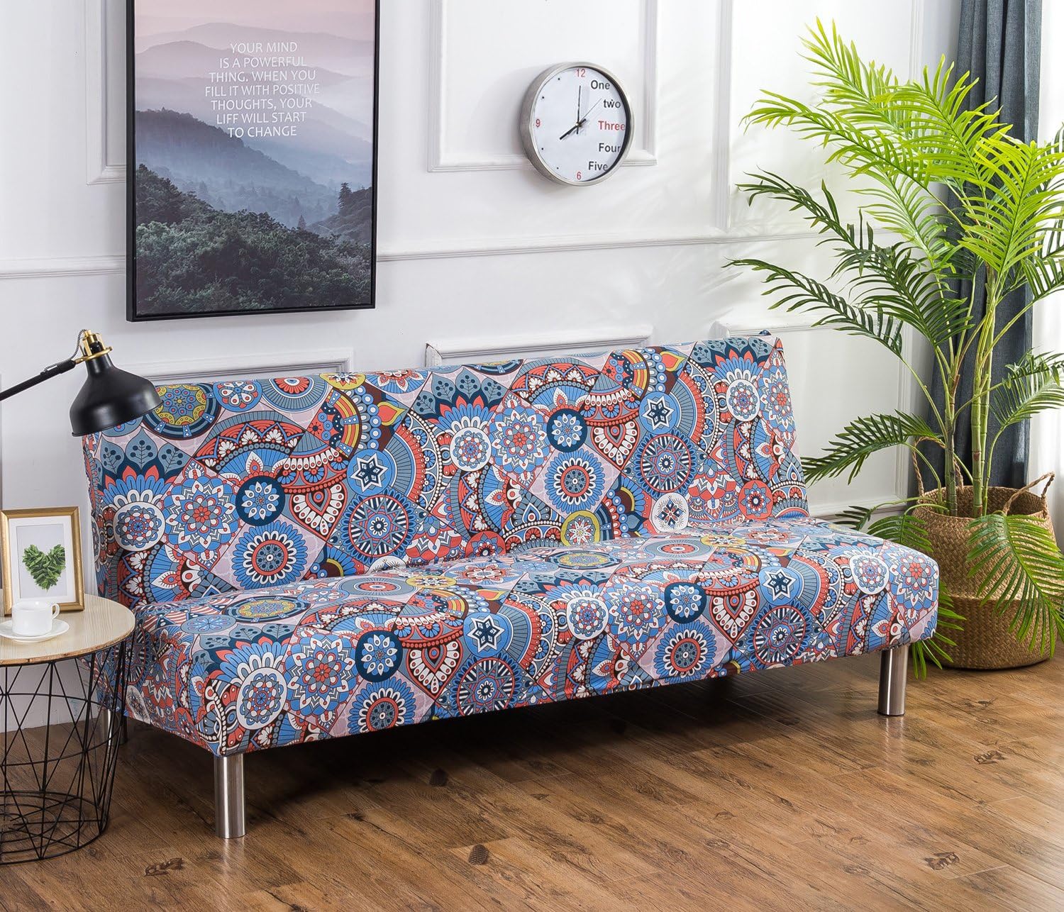 Stretch Sofa Bed Cover Futon Slipcover,Full Folding Armless Sofa Covers Furniture Protector,Easily Removable and Machine Washable (M)