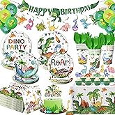 189 Pcs Dinosaur Birthday Party Supplies Set - Serves 24, Dino Decorations Kit with Banner, Balloons, Swirls, Cake Toppers, Tableware & Tablecloth