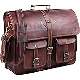 Vintage Leather Laptop Bag for Men Full Grain Large Leather Messenger bag for men 18 inches with rustic look Brown briefcase (Brown)