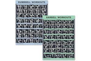 Palace Learning 2 Pack Dumbbell Workouts and Barbell Exercise Poster Set - Laminated 2 Chart Set - Dumbbell Exercise Routine & Barbell Workouts [DARK] (LAMINATED, 18” x 24”)