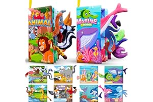 JGOBUB Animals Baby Books,2PCS Early Development Interactive Baby Toys for 6-12 Months Boys Girls,Soft Crinkle Cloth Books for 0-3-6 Infants,Toddlers,Touch Feel Sensory Stroller Shower Toys Gifts for Newborn
