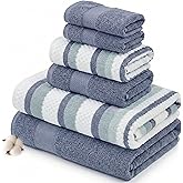 Modern Threads Pax 6-Piece Reversible Yarn Dyed Jacquard Towel Set - Bath Towels, Hand Towels, & Washcloths - Super Absorbent & Quick Dry - 100% Combed Cotton, Denim