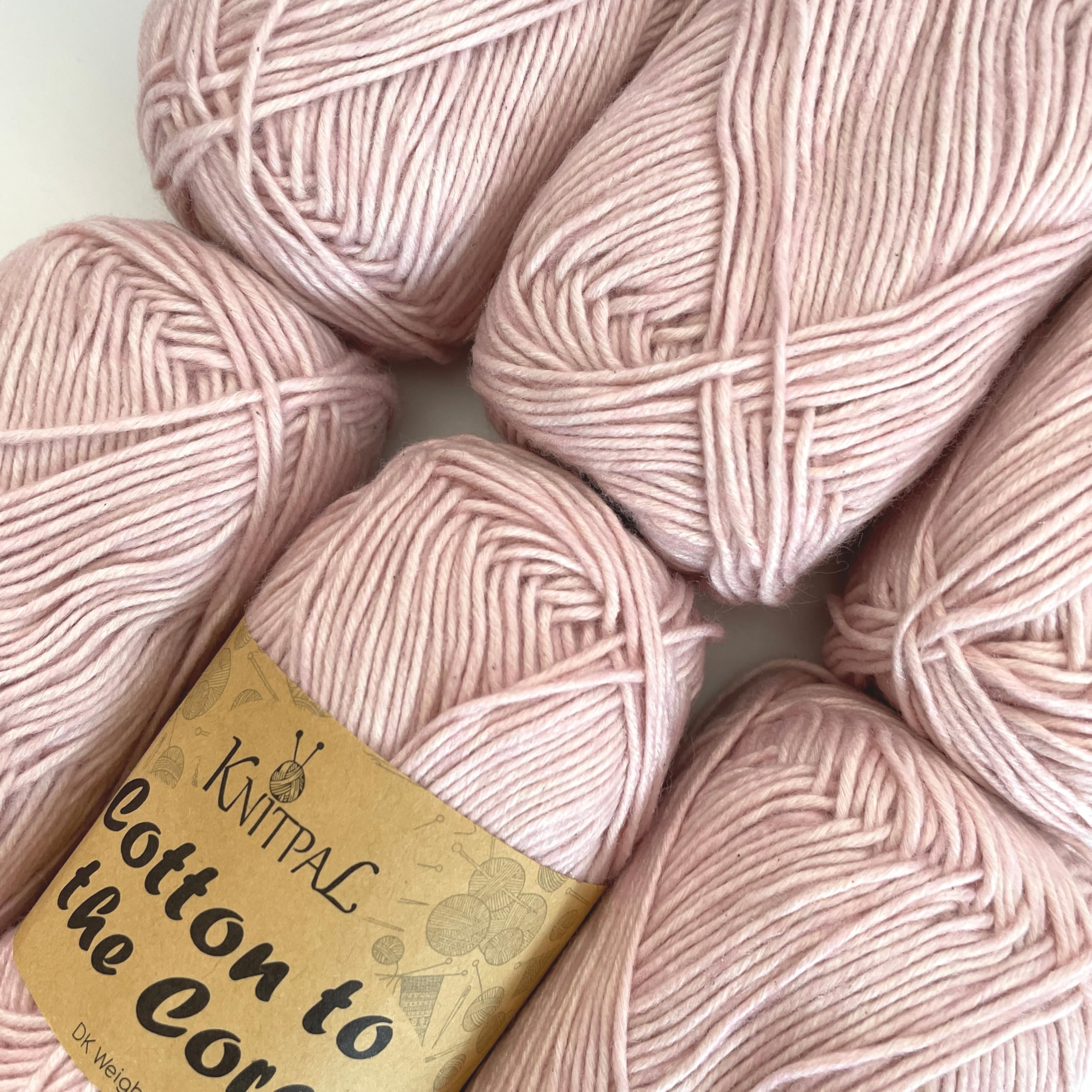 Cotton to the Core Knit & Crochet Yarn, Soft for Babies, 6 skeins, 780 metres/300 Grams, DK Light Worsted Gauge 3, Machine Wash (Baby Pink)