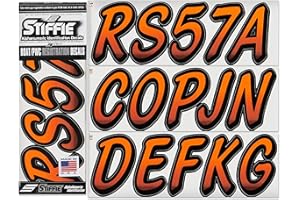 STIFFIE Whipline Electric Orange/Black 3" Boat & PWC Registration Decals • Numbers Letters Stickers