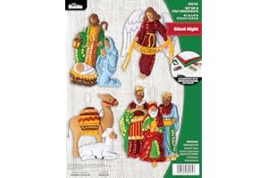Bucilla Felt Applique 4 Piece Ornament Making Kit, Silent Night, Perfect for DIY Arts and Crafts, 89572E