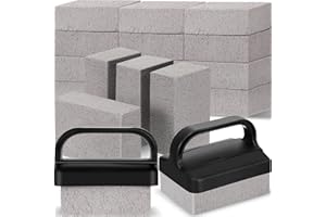 Kacctyen 16 Pcs Pumice Stones Scrubbing Grill Griddle Cleaning Brick Block Grill Cleaning Stone Griddle Scrubber Cleaner with 2 Pcs Handle for Outdoor BBQ Oven Flat Top Cookers Remove Greases Stains