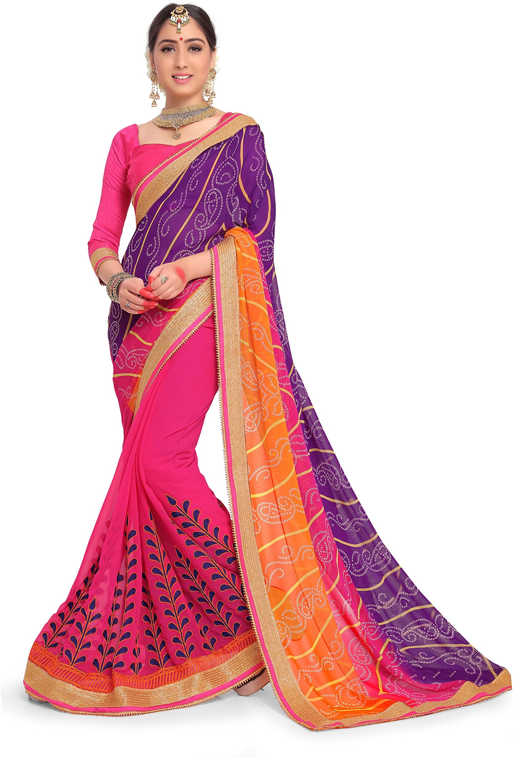 HEART N SOULIndian Bollywood Sarees for Women Faux Georgette Embroidered Saree l Tradional Wedding Wear Sari with Unstitched Blouse