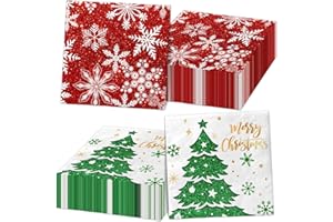 GREHUMOR 40 Pieces Snowflack Paper Napkins Merry Christmas Party Supplies Xmas Tree Paper Napkins Set Red Truck Disposable Napkins for Christmas Party Decorations Winter Xmas Party Supplies