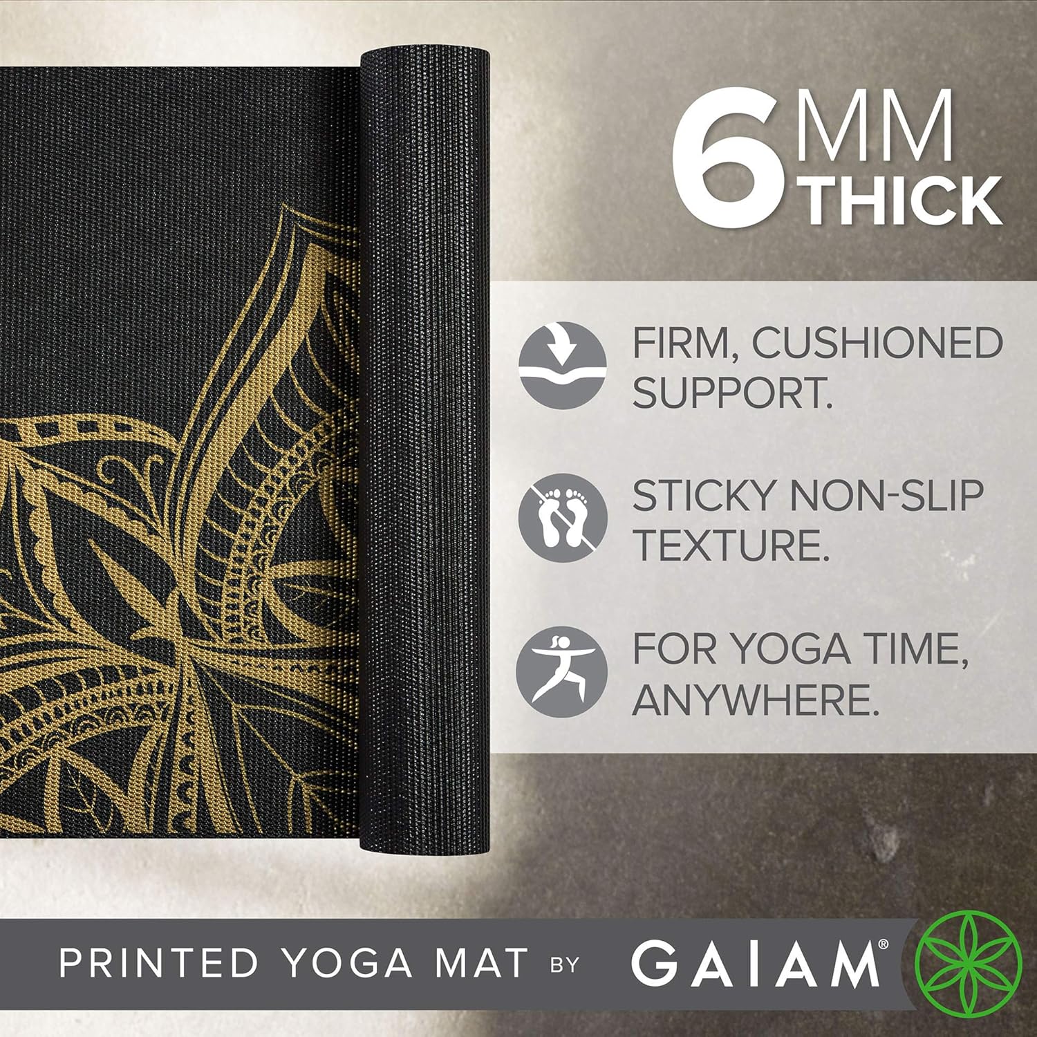 Gaiam Yoga Mat Premium Print Extra Thick Non Slip Exercise & Fitness Mat for All Types of Yoga, Pilates & Floor Workouts, Metallic Bronze Medallion, 6mm : Sports & Outdoors