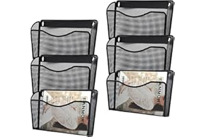 COSYAWN 6 Pack Mesh Wall Mounted File Holder, Metal Hanging Wall Paper Folder Organizers, Single Wall Pockets for Home and Office Black