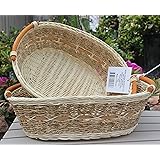 ShopOnNet RT450190-2 Handwoven Oval Wicker Storage basket Curve Pole Handle in cream and brown (Set of 2)