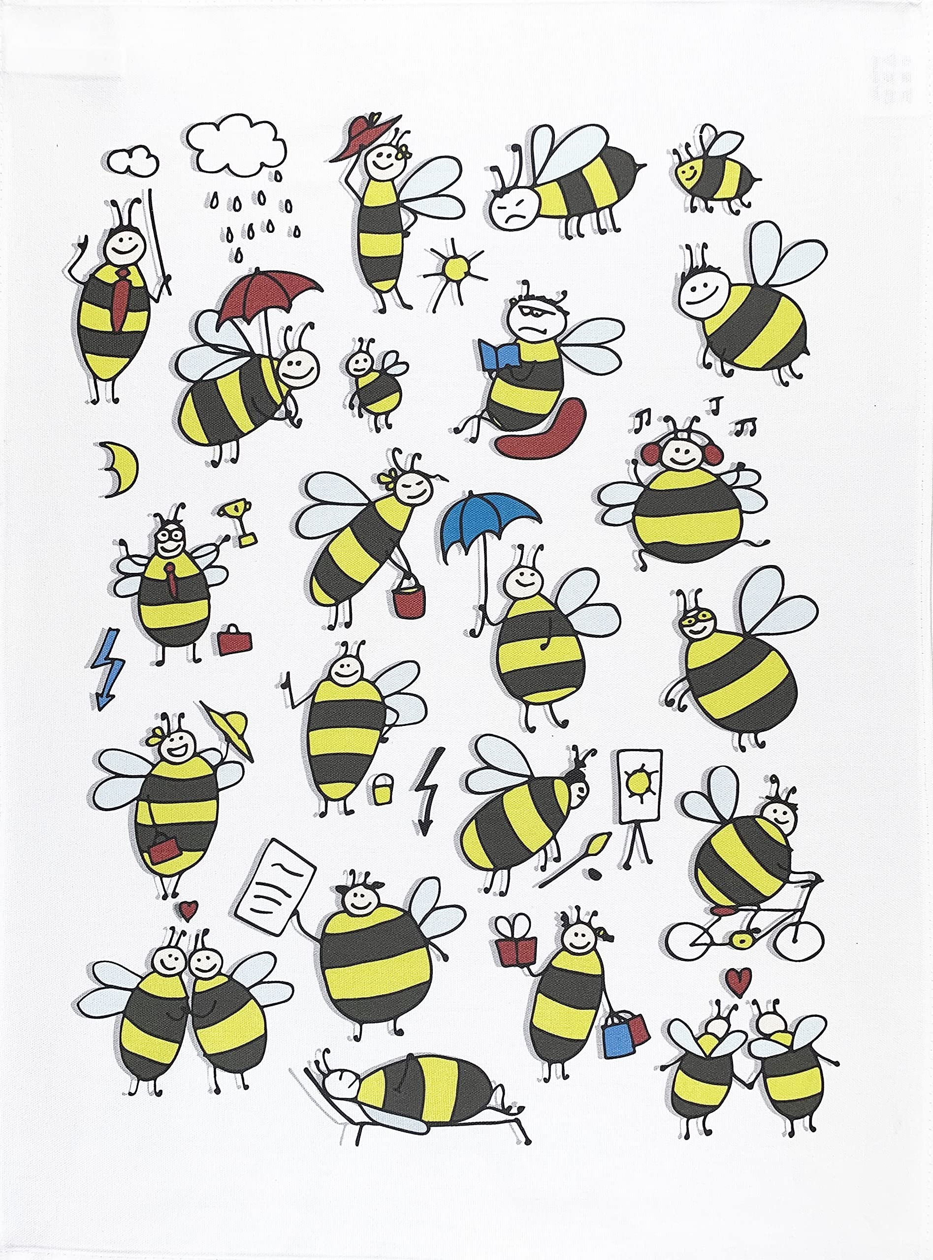 Half a Donkey The Happy Bees - Large Cotton Tea Towel