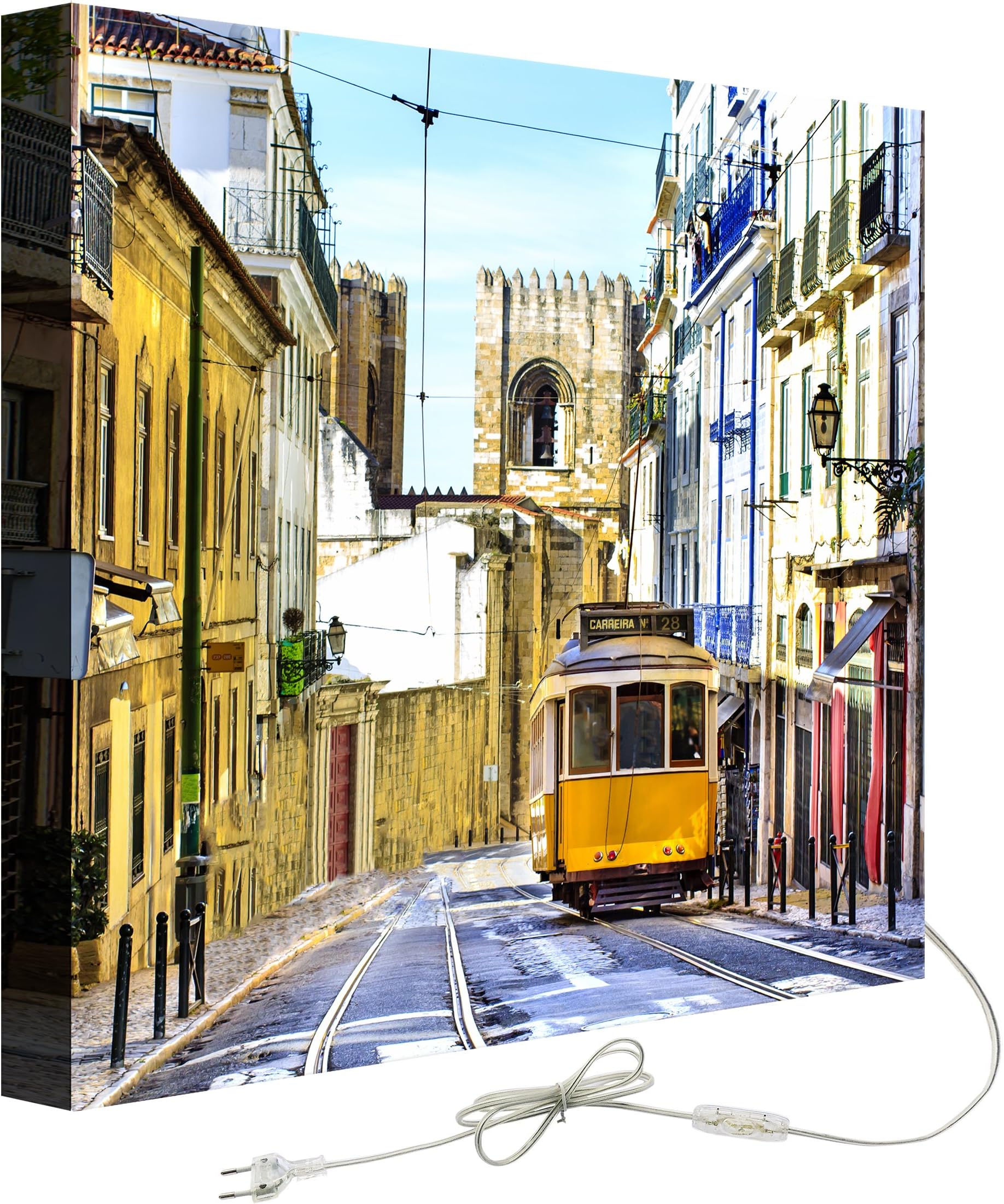 decoralive – Painting with backlight Lisbon Trams 75.00x75.00x5.00 cm multicoloured