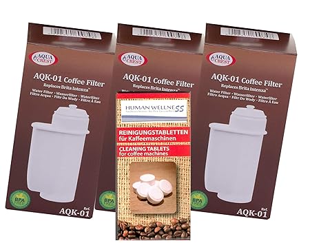 Human-Wellness EcoAqua 3 x Wasserfilter für Bosch VeroBar Siemens EQ3 EQ5 EQ6 EQ8 +9 kompatibel Brita Intenza + 10 Reinigungs