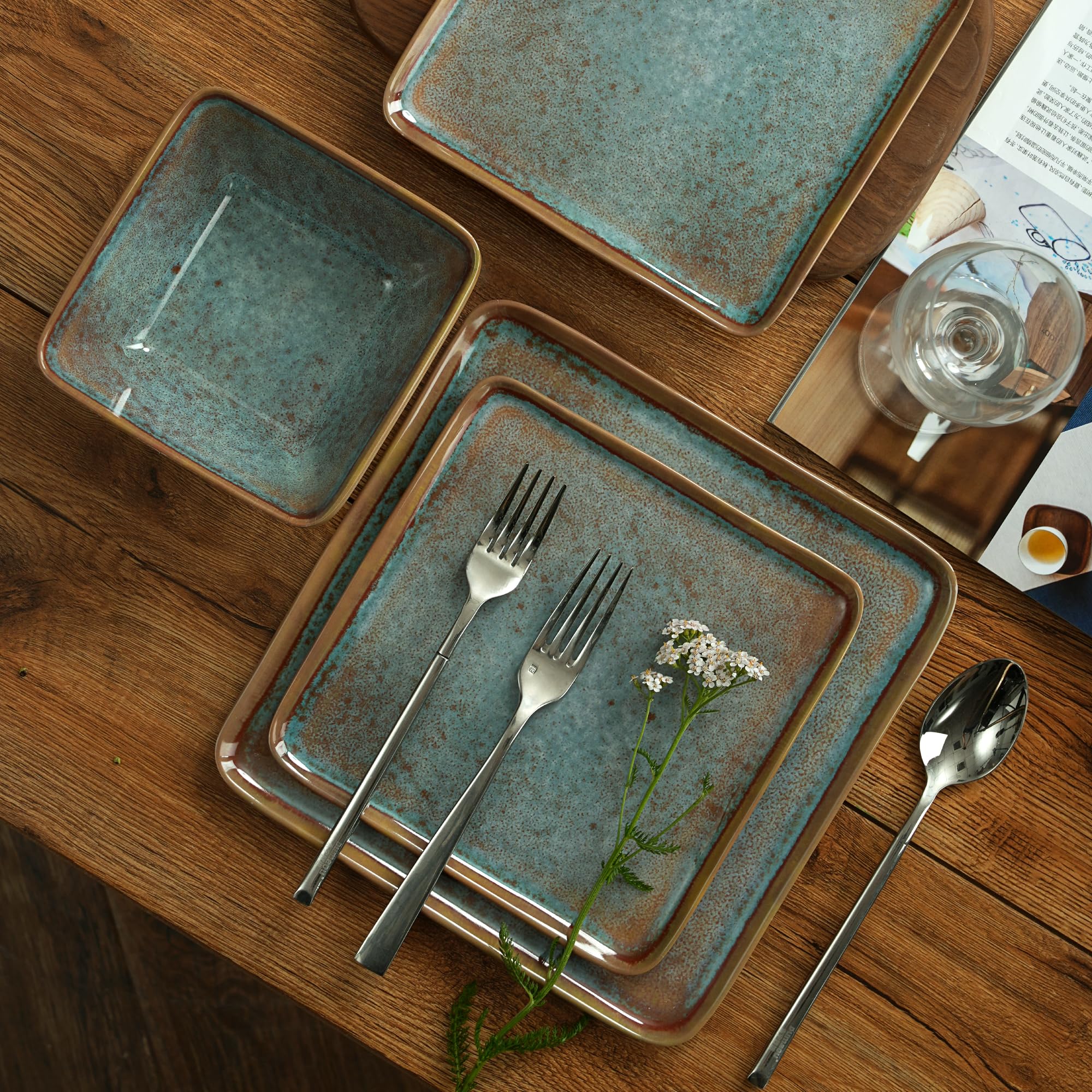 Photo 1 of ***(MISSING PARTS/ NOT A COMPLETE SET)***Golonger Square Melamine Dinnerware Sets of 12 Pcs,Square Plates and Bowls Sets,Unbreakable Dish Set for 4,Lightweight, Dishwasher Safe and BPA Free,Suit for RV,Camping