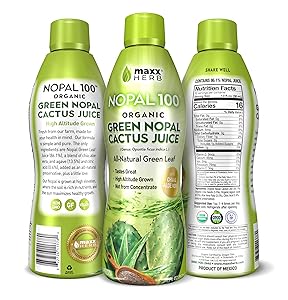 Maxx Herb Organic Green Nopal Cactus Juice (32 oz) With Chia Seeds, Aloe Vera and Agave – for Healthy Digestion, Blood Sugar Balance, And Immune Support, Vegan, Non-GMO and Gluten Free (1 Bottle)