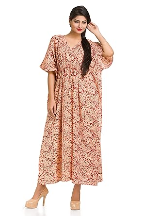 Paisley Kaftan Caftan Long Dress Cotton Beach Cover Up Sleepwear Maxi Gown Indian