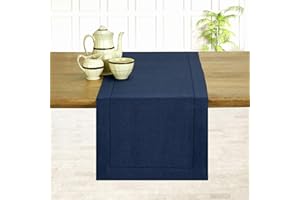 D'Moksha Homes Linen Table Runner 14 x 72 Inch - 100% Pure Linen Classic Hemstitch Navy Blue Table Runner - Machine Washable Farmhouse Table Runner for Christmas Decor, Hanukkah