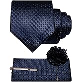 JEMYGINS Mens Solid Color Plaid Tie and Lapel Pin Necktie Pocket Square and Tie Clip with Sets for Business Casual 4PCS
