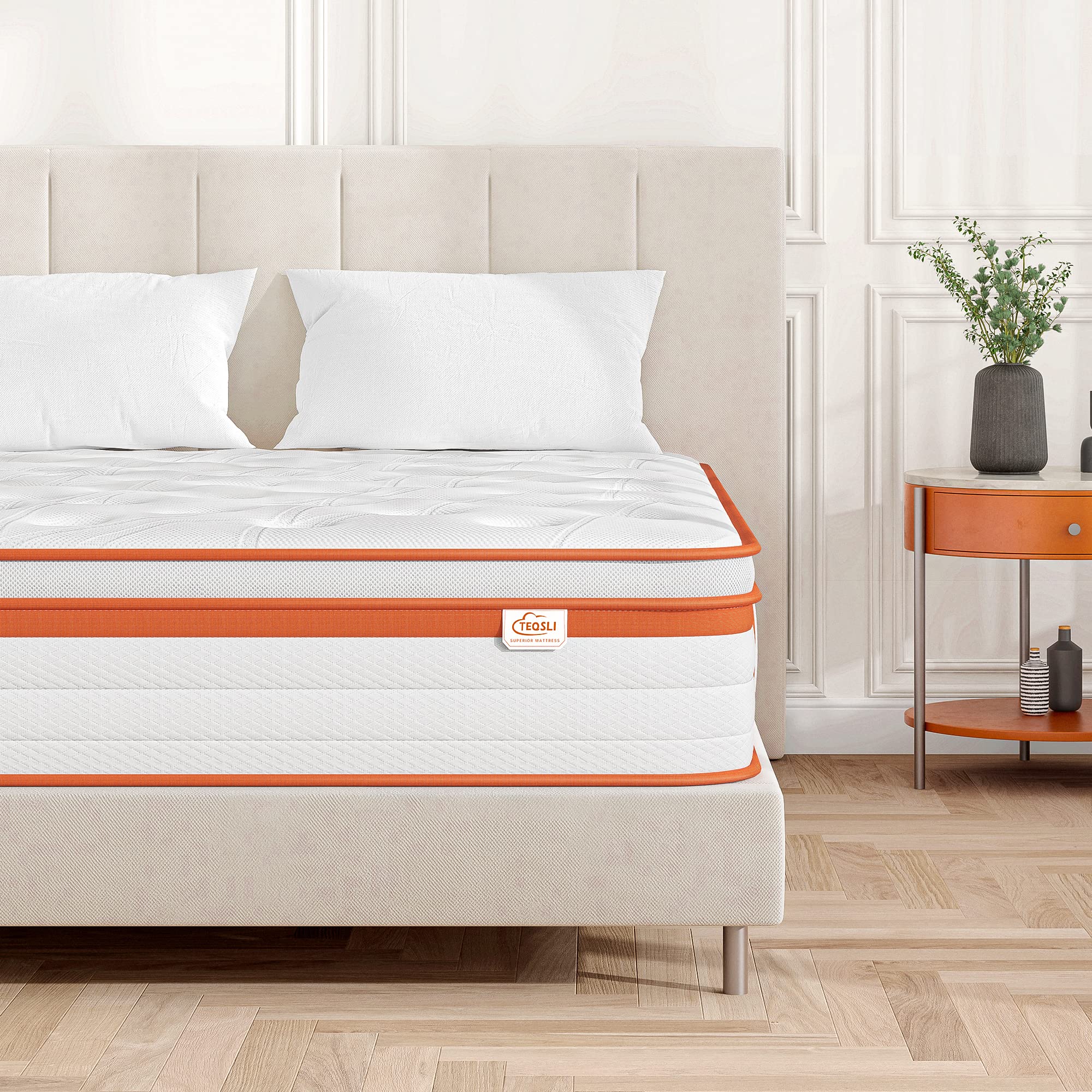 TeQsli Double Mattress 4FT6, 10 Inch Gel Memory Foam 7 Zone Orthopedic Double Mattress Pocket Sprungs Wave Memory Foam Hybrid - Medium Firm - Motion Isolation 135x190x25 cm
