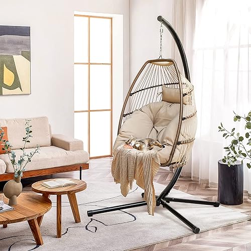 Devoko Egg Chair Indoor Outdoor Hanging Swing Chair with Stand
