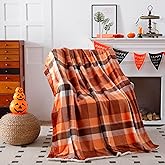 Fall Plaid Throw Blanket 50"x60",Autumn Orange Rust Room Decor Soft Warm Fleece Fuzzy Checkered Blanket for Couch Living Room Bed Camping Chair Dorm