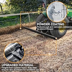 YINTATECH 72in 3 Point Tractor Rake, Pine Straw