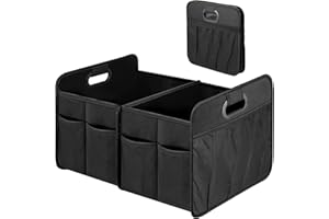 Simple Deluxe Car Trunk Organizer, 2 Compartments Collapsible Trunk Storage, Anti-slip Design, Made of Waterproof 600D Oxford Polyester, Suitable for SUV, Minivan, Truck, Standard Size, Black New