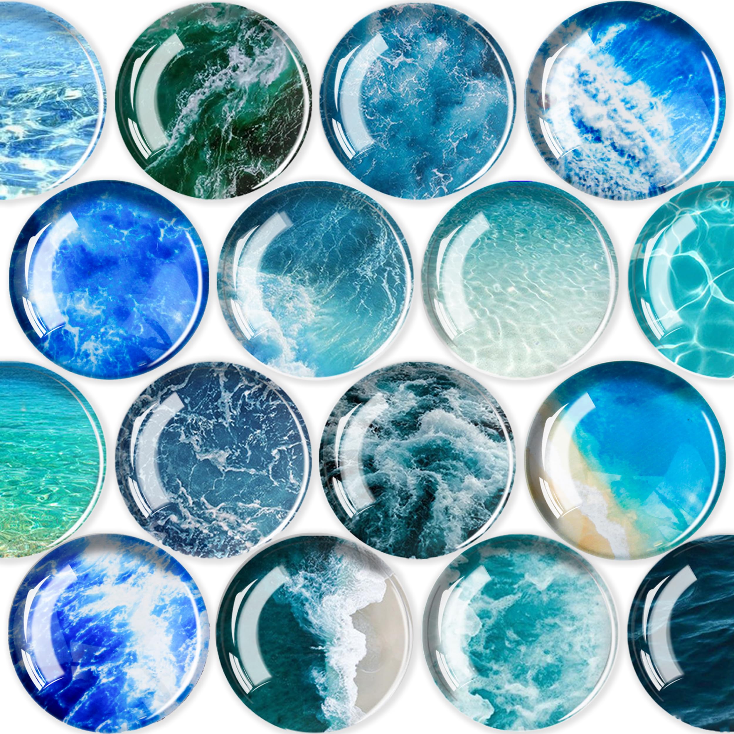 JJ PRIME - 16 Pcs Fridge Magnets | Round Fridge Magnet | Mini Fridge Accessories | Craft Magnets | Small Magnets for Whiteboard, Office. Kitchen and School (Blue Sea Design) — image 1