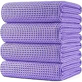 POLYTE 430 GSM Microfiber Oversize Quick Dry Lint Free Bath Towel, 60 x 30 in, 4 Pack (Waffle Weave)
