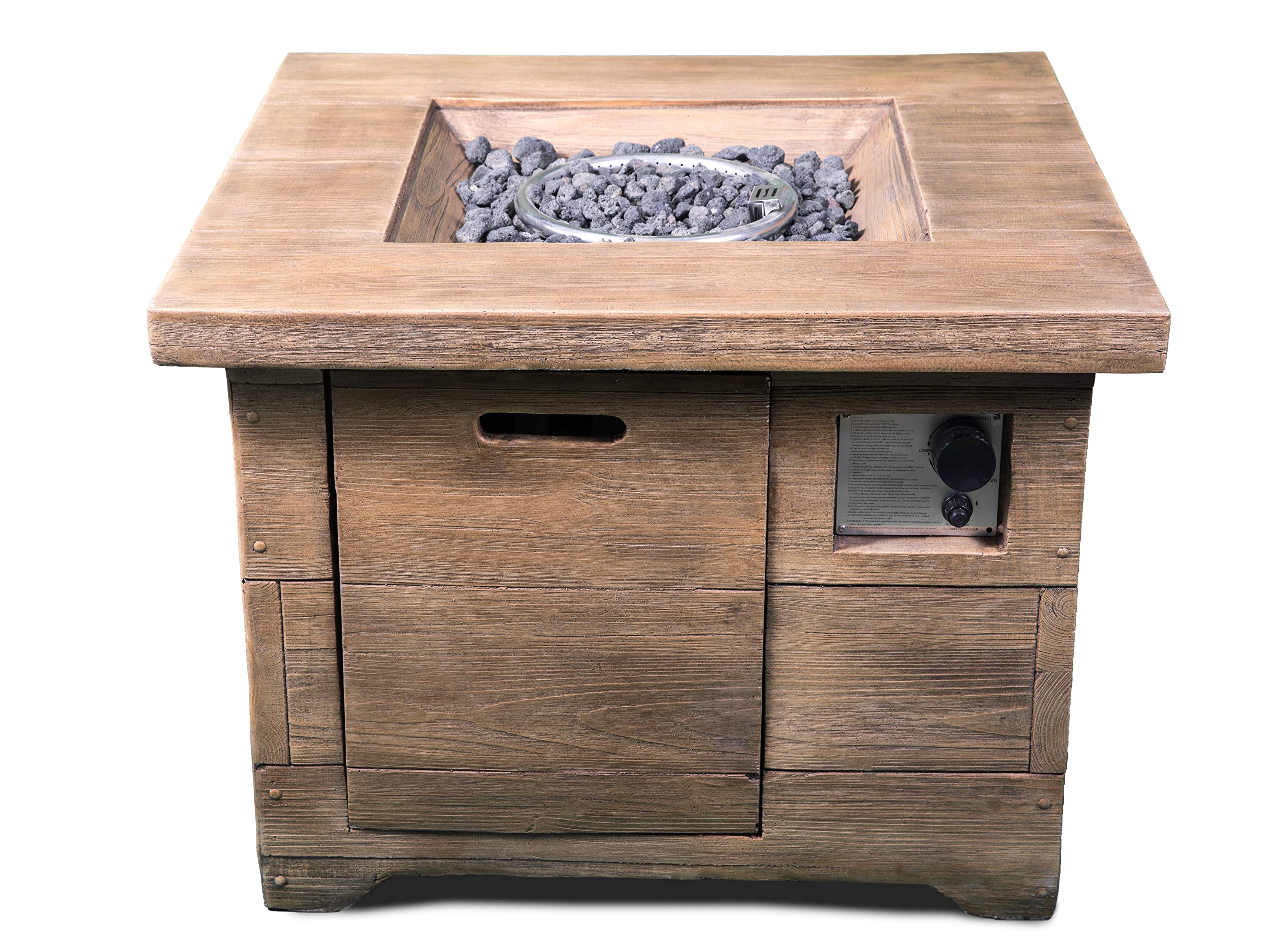Hanie Design BFP-202S Brunswick Square Propane Gas Fire Pit, White Oak