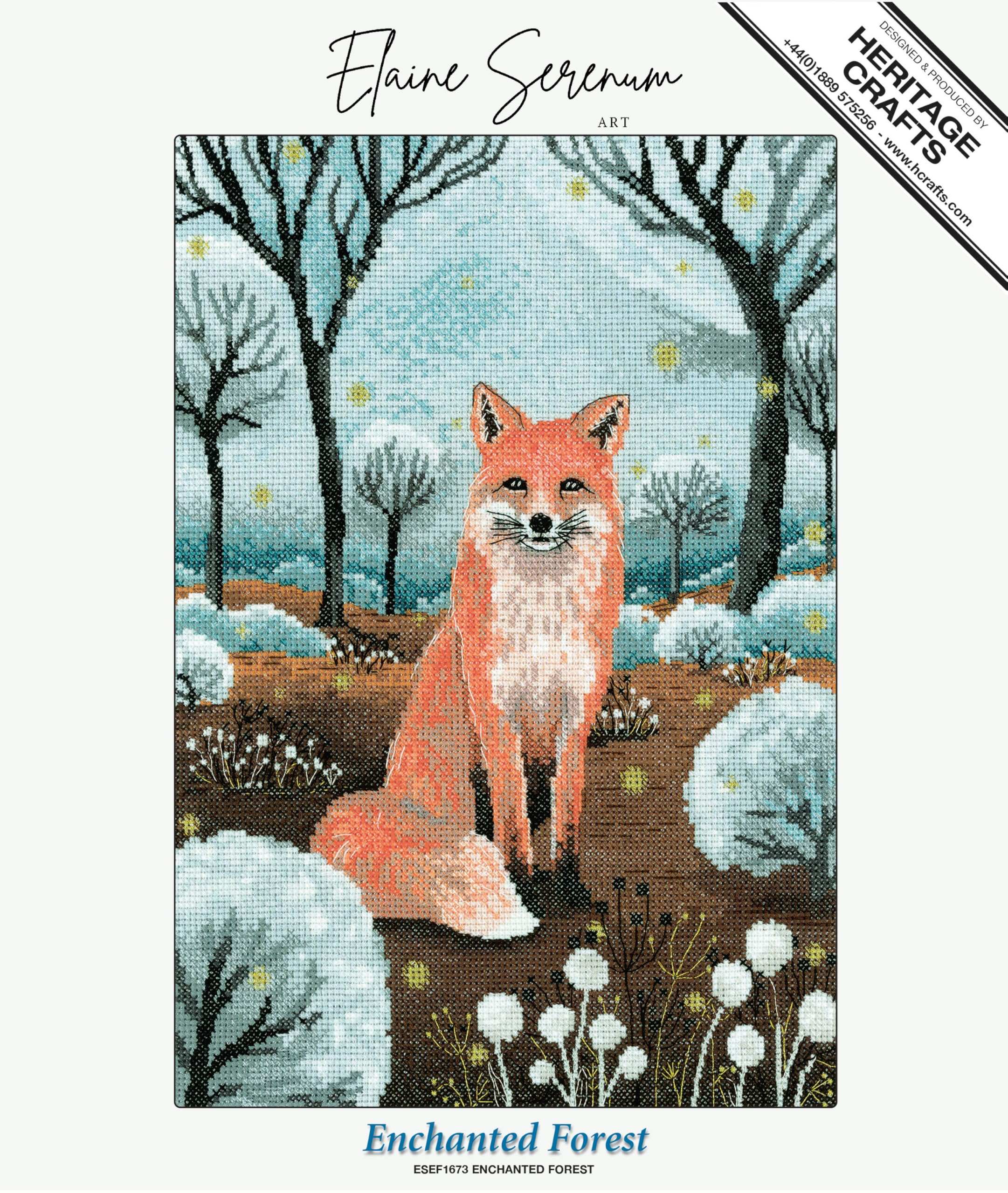 Heritage Crafts Enchanted Forest (Fox) Counted Cross Stitch Aida Kit Elaine Serenum