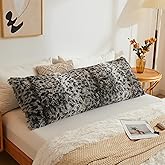 LIFEREVO Cheetah Print Fluffy Faux Fur Body Pillow Cover 20"x54" with Zipper, Soft Shaggy Plush Long Pillow Sham Fuzzy Bed Pillowcase,Decorative Body Pillow Case for Bedroom(Leopard Print Grey)