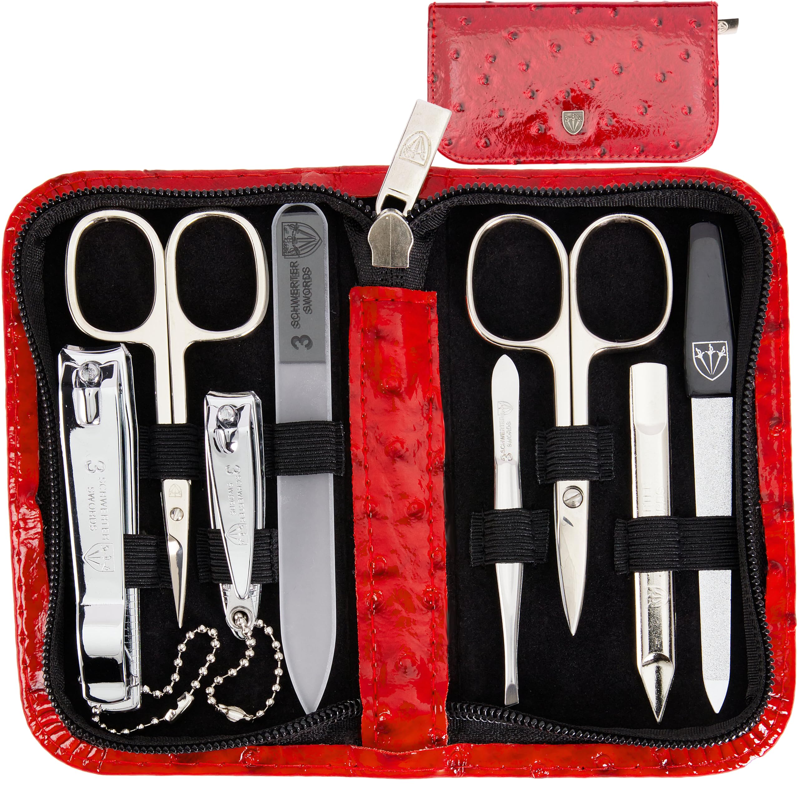 3 Swords Germany - brand quality 8 piece manicure pedicure grooming kit set for professional finger & toe nail care scissors clipper fashion leather case in gift box, Made by 3 Swords (004017)