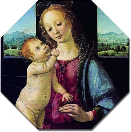 Wandbild Leonardo da Vinci Madonna mit der Nelke - 50x50 cm Achteck ...