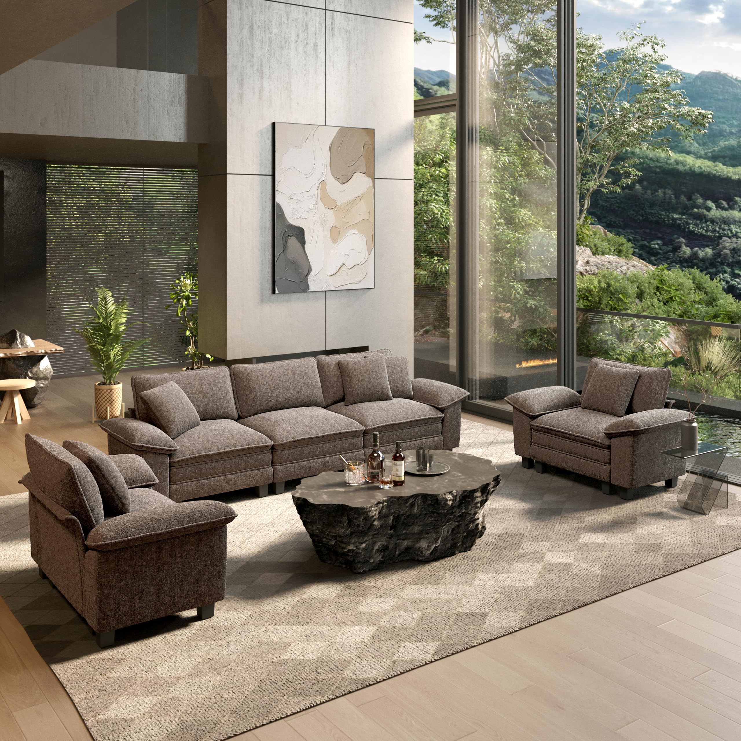 HERA'S HOUSE 3 Pieces Modular Cloud Couch and Chair Set Setional Sofa