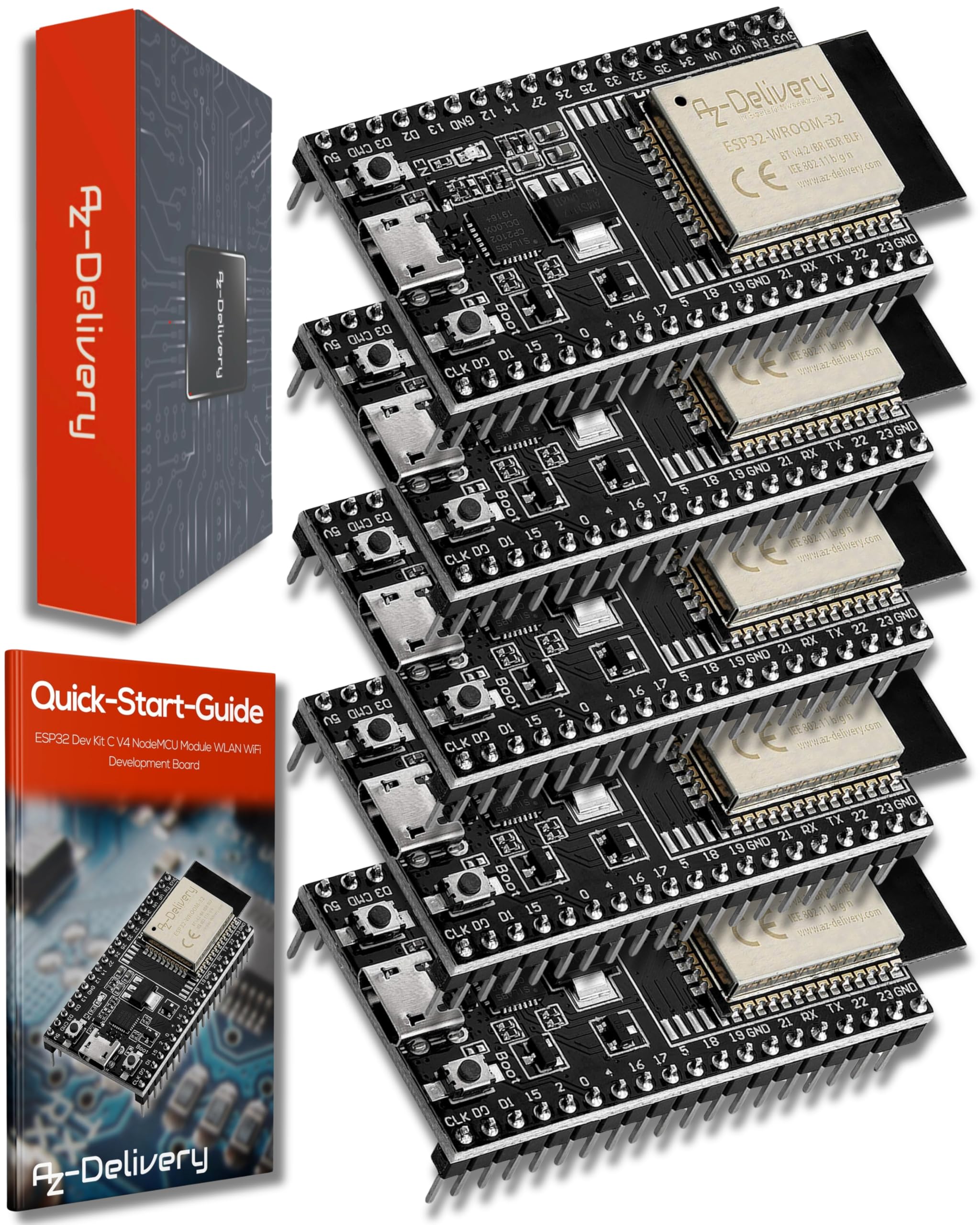 AZDelivery 5x ESP-32 Dev Kit C V4 Compatible with Arduino including an Ebook!