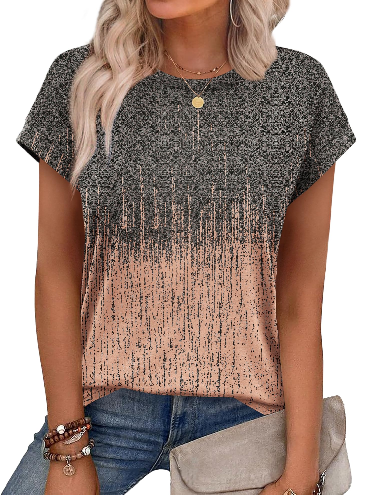 Photo 1 of Alaroo T-shirts Shirts for Women Crew Neck Short Sleeve Tops Trendy Tunic Blouses Print 16 M