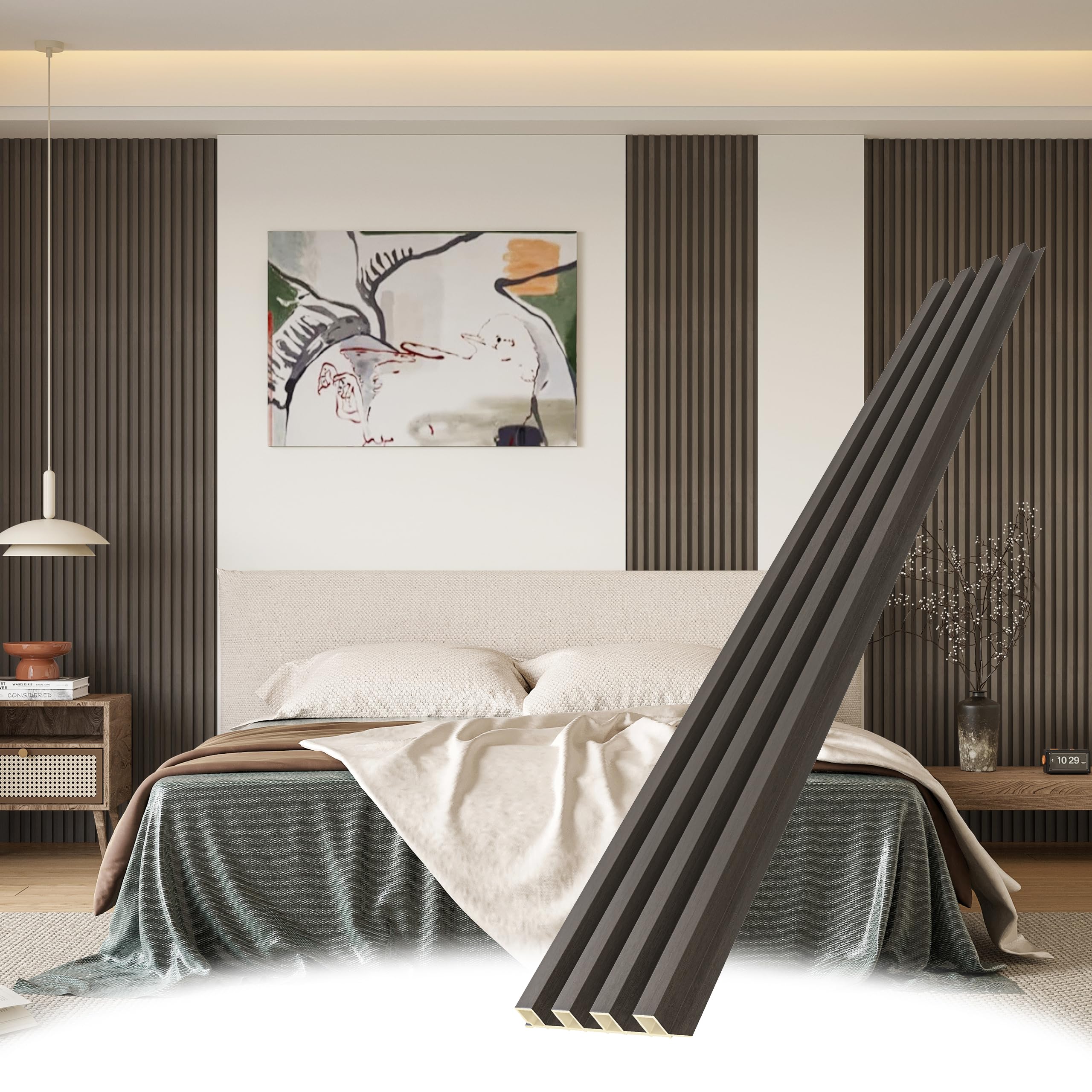 Photo 1 of ***It is used, it is not known if it is missing a part, which is not known if it works 100%.*******WPC Slat Wall Panels, 8 Pack 95 x 6 in Accent Slat Wood Slats for Wall and Ceilings, Acoustic Panels for Interior Wall Modern Décor, Brown Grey