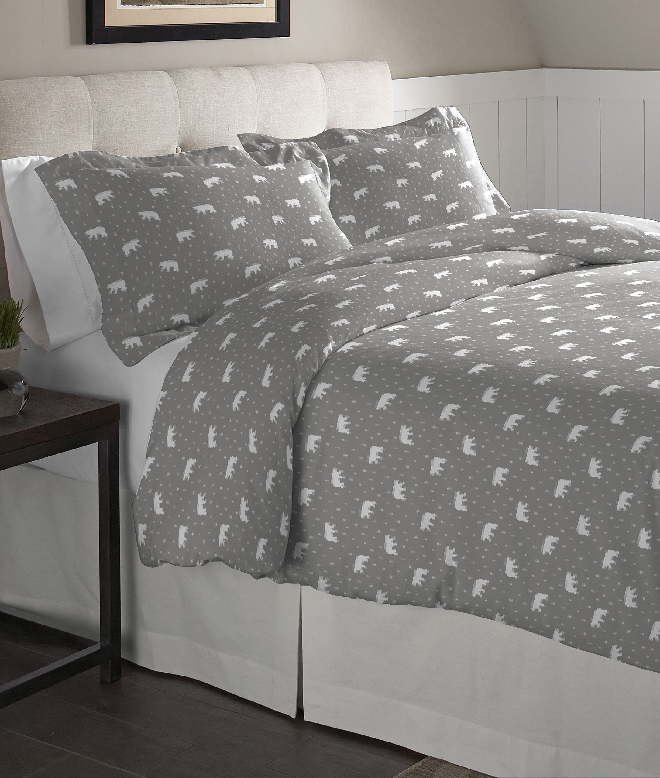 pointehaven Flannel Oversized Duvet Set, King, Polar Bear