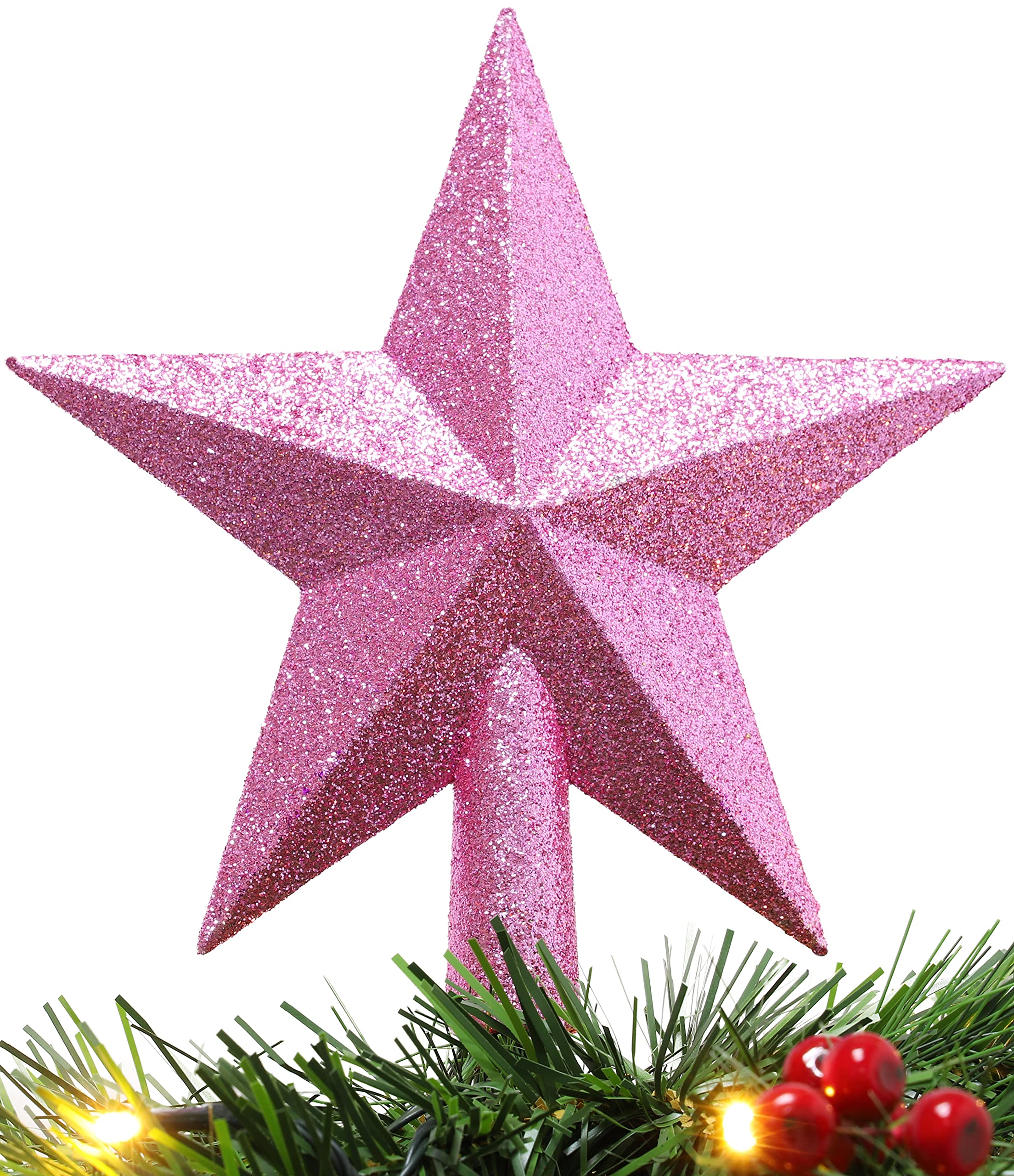 Christmas Concepts® 200mm (8") Glitter Tree Top Star Decoration – Christmas Tree Topper (Baby Pink)
