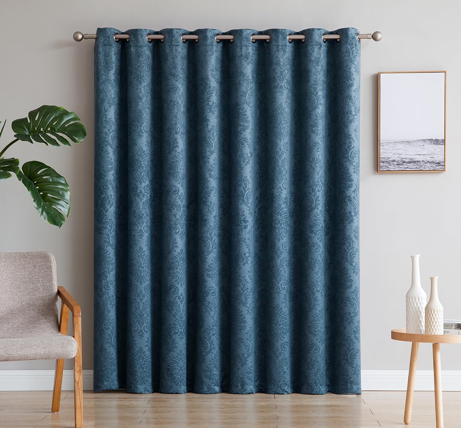 AsaTex Loretta - 1 Embossed Patio Extra Wide Curtain Panel with 16 Grommets - Thermal Weaved Blackout - Noise Reduction Fabric - Ideal for Sliding and Patio Doors (Patio 102 W x 84, Charcoal)