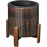 Amazon Basics Wicker Planter with Wood stand and Inner Plastic Liner - 13-Inch, Brown